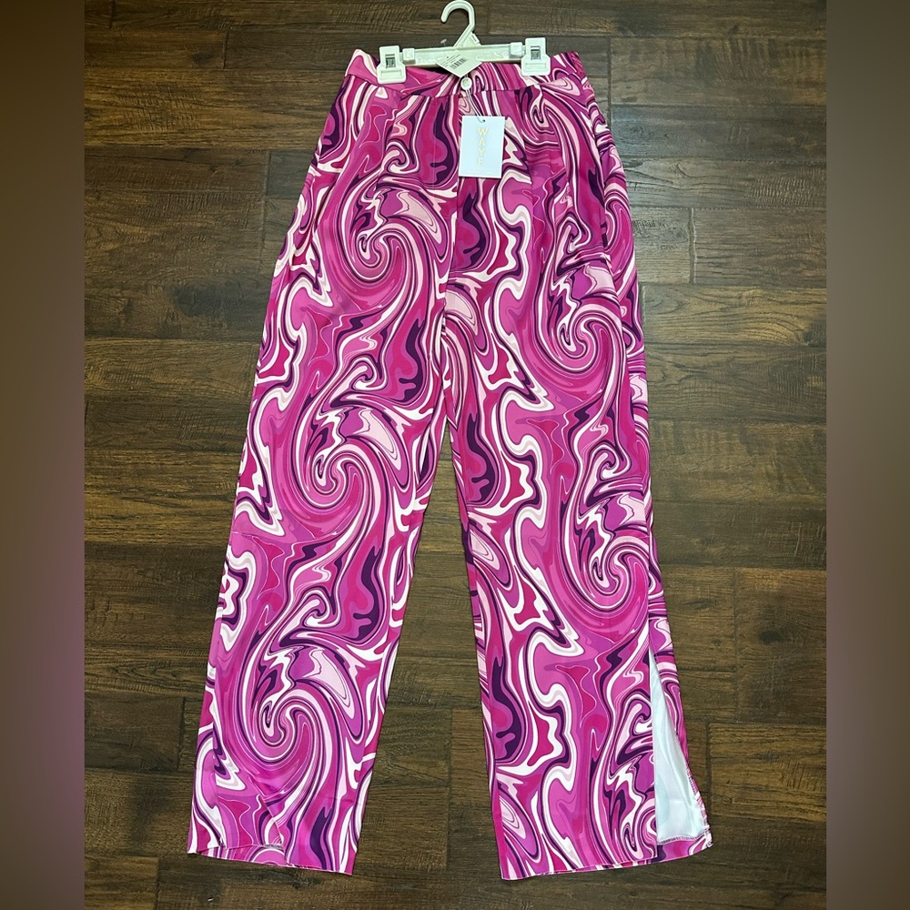 Wayf Fuchsia Swirl Wide Leg Pants SMALL NWT Nordstrom
